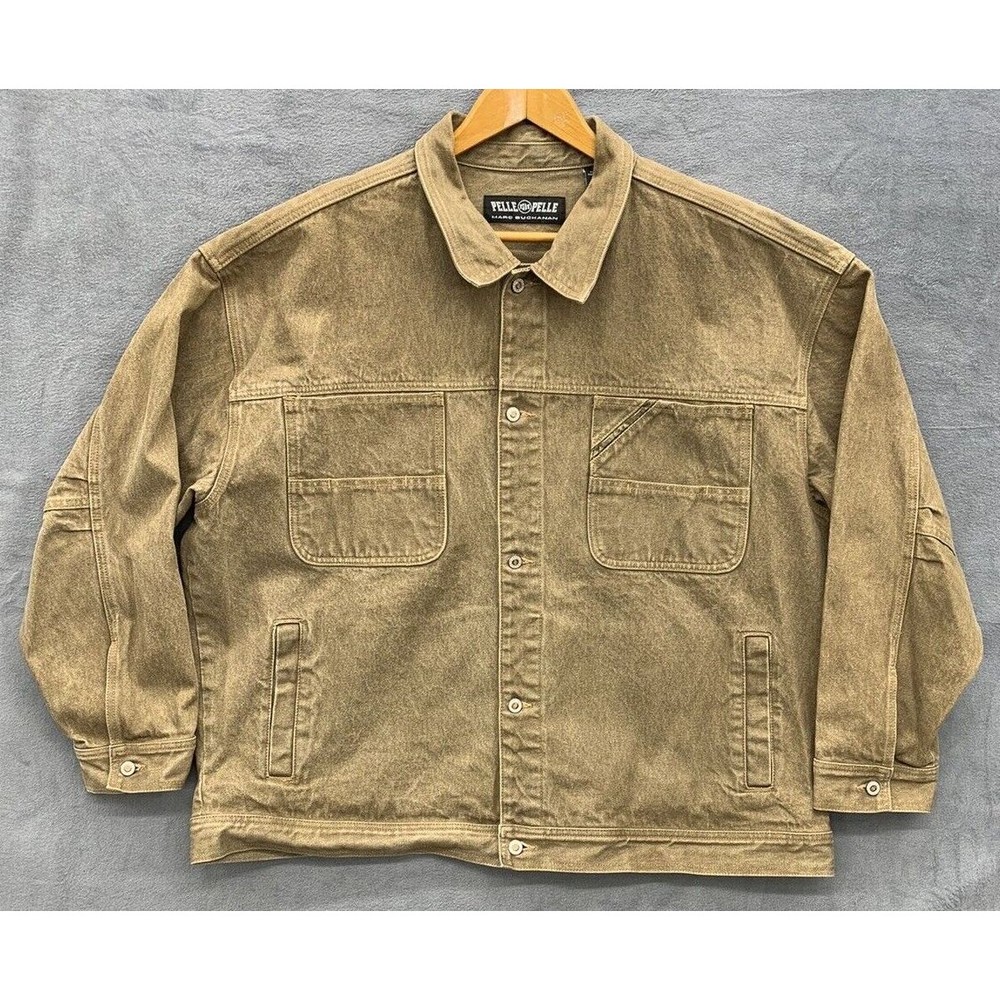 Vtg Pelle Pelle Denim Button Up Jacket Men’s XXXL 100% Cotton Brown Pockets RARE